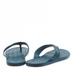 مملوكة مسبقًا Louis Vuitton Blue Perforated Rubber Tattoo Thong Sandals Size 41