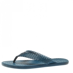 Louis Vuitton Blue Perforated Rubber Tattoo Thong Sandals Size 41