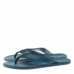 مملوكة مسبقًا Louis Vuitton Blue Perforated Rubber Tattoo Thong Sandals Size 41