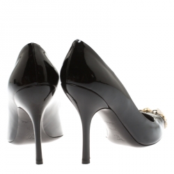 مملوكة مسبقًا حذاء كعب عالي لوي فيتون مقدمة مدببة مرصع برنيس جلد لامع أسود مقاس 37.5