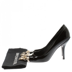 مملوكة مسبقًا حذاء كعب عالي لوي فيتون مقدمة مدببة مرصع برنيس جلد لامع أسود مقاس 37.5