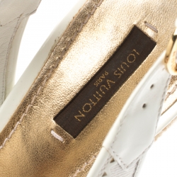 Pre Owned Louis Vuitton White Denim Monogram And Patent Leather Espadrilles Wedge Slingback Sandals Size 38