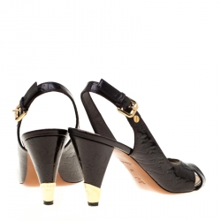 Pre Owned Louis Vuitton Dark Brown Monogram Vernis No Doubt! Slingback Sandals Size 40