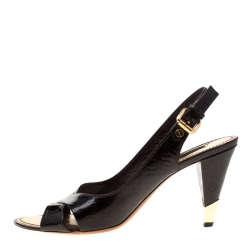 Pre Owned Louis Vuitton Dark Brown Monogram Vernis No Doubt! Slingback Sandals Size 40