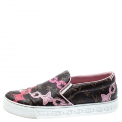 Louis Vuitton Brown Monogram Canvas Chain Print Harbor Slip on Sneakers Size 39
