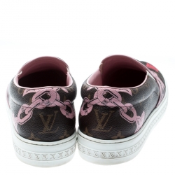 Louis Vuitton Brown Monogram Canvas Chain Print Harbor Slip on Sneakers Size 39