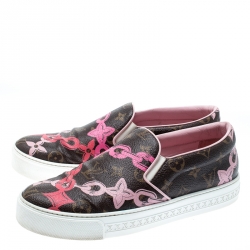 Louis Vuitton Brown Monogram Canvas Chain Print Harbor Slip on Sneakers Size 39