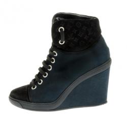 مملوكة مسبقًا Louis Vuitton Black Batignolles Wedge High Top Sneakers Size 37