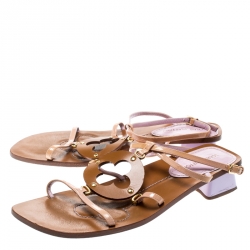 مملوكة مسبقًا صندل لوي فيتون سيور جلد لامع بيج مقاس 39.5