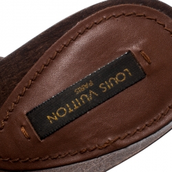 مملوكة مسبقًا Louis Vuitton Brown Leather Buckle Detail Knot Platform Open Toe Sandals Size 38