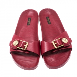 مملوكة مسبقًا Louis Vuitton Burgundy Epi Leather Marina Buckle Detail Flat Slides Size 40