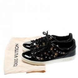 Louis Vuitton Black Patent Leather Frontrow Blossom Floral Embellished Low Top Sneakers Size 38.5