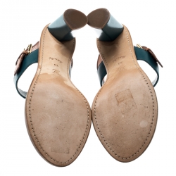 Pre Owned Louis Vuitton Green And Brown Leather Lounger Ankle Strap Open Toe Sandals Size 39