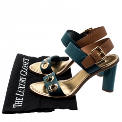 Pre Owned Louis Vuitton Green And Brown Leather Lounger Ankle Strap Open Toe Sandals Size 39