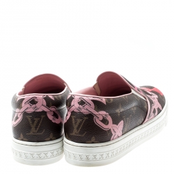 Louis Vuitton Brown Monogram Canvas Chain Print Harbor Slip on Sneakers Size 38