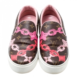 Louis Vuitton Brown Monogram Canvas Chain Print Harbor Slip on Sneakers Size 38