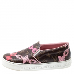 Louis Vuitton Brown Monogram Canvas Chain Print Harbor Slip on Sneakers Size 38