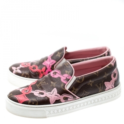 Louis Vuitton Brown Monogram Canvas Chain Print Harbor Slip on Sneakers Size 38