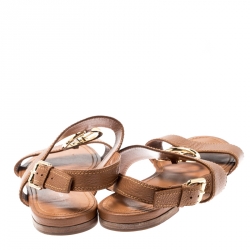 Pre Owned صندل لوي فيتون فلات فتحة كعب فديت جلد بني مقاس 40