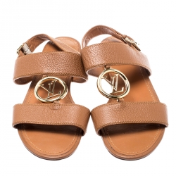 Pre Owned صندل لوي فيتون فلات فتحة كعب فديت جلد بني مقاس 40