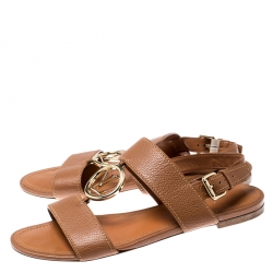 Pre Owned صندل لوي فيتون فلات فتحة كعب فديت جلد بني مقاس 40