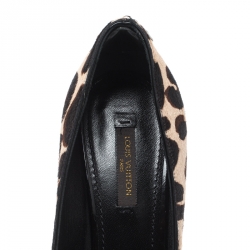 Pre Owned  Louis Vuitton Two Tone Leopard Print Pony Hair Oh Really Peep Toe Pumps 36.5