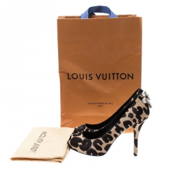 Pre Owned  Louis Vuitton Two Tone Leopard Print Pony Hair Oh Really Peep Toe Pumps 36.5