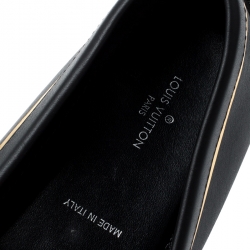 Pre Owned Louis Vuitton Metallic Gold And Black Leather Oxford Logo Detail Loafers Size 40
