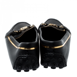 Pre Owned Louis Vuitton Metallic Gold And Black Leather Oxford Logo Detail Loafers Size 40