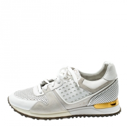 Louis Vuitton White Ivory Leather And Grey Suede Run Away Lace Up Sneakers Size 39
