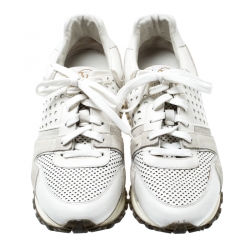 Louis Vuitton White Ivory Leather And Grey Suede Run Away Lace Up Sneakers Size 39