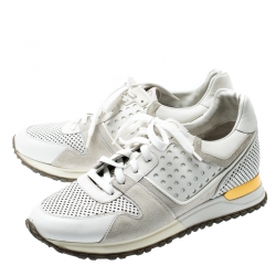 Louis Vuitton White Ivory Leather And Grey Suede Run Away Lace Up Sneakers Size 39