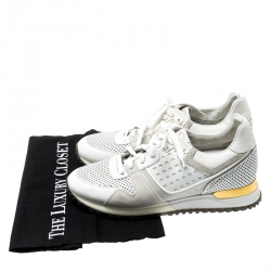 Louis Vuitton White Ivory Leather And Grey Suede Run Away Lace Up Sneakers Size 39