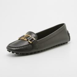 Pre Owned Louis Vuitton Black Leather Oxford Loafers Size 37