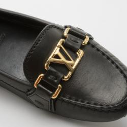 Pre Owned Louis Vuitton Black Leather Oxford Loafers Size 37