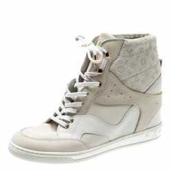 Louis Vuitton Off White Monogram Suede and Leather Cliff Top Sneakers Size 40