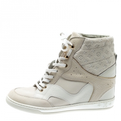 Louis Vuitton Off White Monogram Suede and Leather Cliff Top Sneakers Size 40