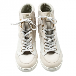 Louis Vuitton Off White Monogram Suede and Leather Cliff Top Sneakers Size 40