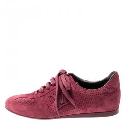 Louis Vuitton Pink Perforated Suede Low Top Sneakers Size 36