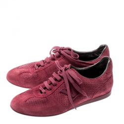Louis Vuitton Pink Perforated Suede Low Top Sneakers Size 36