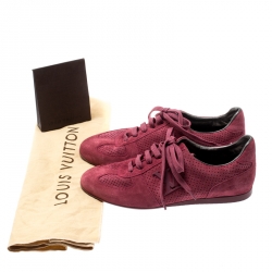 Louis Vuitton Pink Perforated Suede Low Top Sneakers Size 36