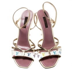 Pre Owned Louis Vuitton Multicolor Monogram Canvas And Leather Ankle Strap Open Toe Sandals Size 38