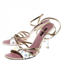 Pre Owned Louis Vuitton Multicolor Monogram Canvas And Leather Ankle Strap Open Toe Sandals Size 38