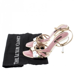 Pre Owned Louis Vuitton Multicolor Monogram Canvas And Leather Ankle Strap Open Toe Sandals Size 38