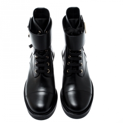 مملوكة مسبقًا Louis Vuitton Black Leather Wonderland Ranger Ankle Length Combat Boots Size 36