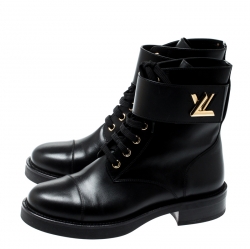 مملوكة مسبقًا Louis Vuitton Black Leather Wonderland Ranger Ankle Length Combat Boots Size 36