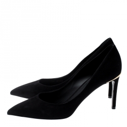 Pre Owned  حذاء كعب عالي لوي فيتون أي لاين جلد أسود مقدمة مدببة مقاس 39.5