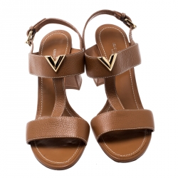 مملوكة مسبقً ا Louis Vuitton Brown Leather Bahiana Slingback Sandals Size 38