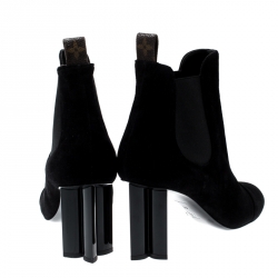 Pre Owned Louis Vuitton Black Suede Uniform Ankle Boots Size 39