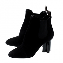 Pre Owned Louis Vuitton Black Suede Uniform Ankle Boots Size 39
